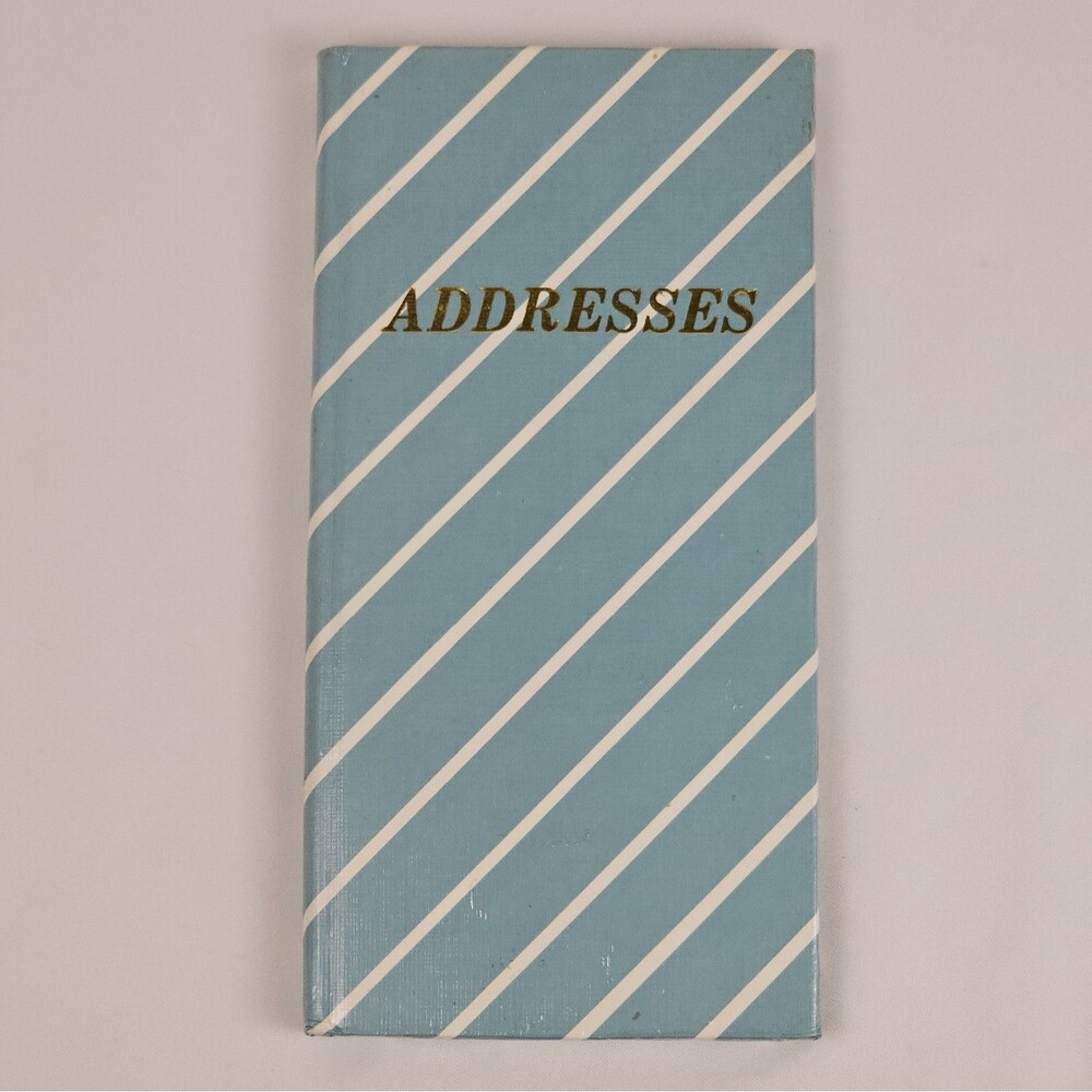 Vintage Pocket Address Book Blue White Striped Gold Embossed A-Z Tabs Never Used